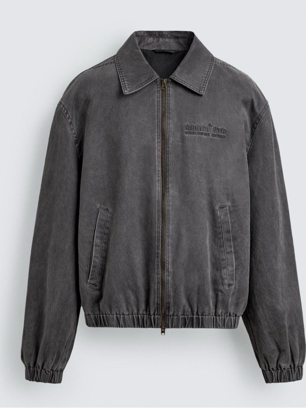 ZARA Washed Charcoal Gray Zip-Up Bomber Jacket